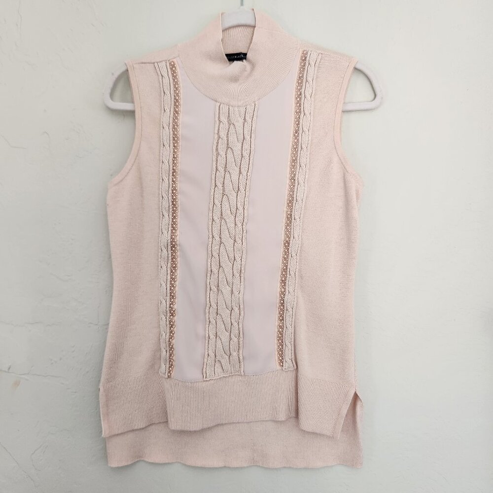 White House Black Market: Pink Sweater Vest with Beaded Details